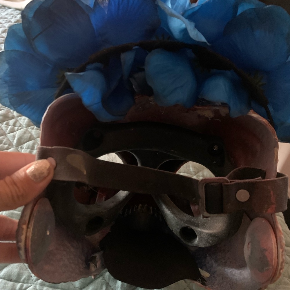 Dino mask moving jaw hand painted blue white